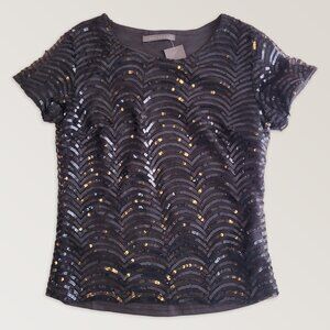NWT SUZY Black Sequins Party Blouse, Christmas T-Shirt Top, Size XS